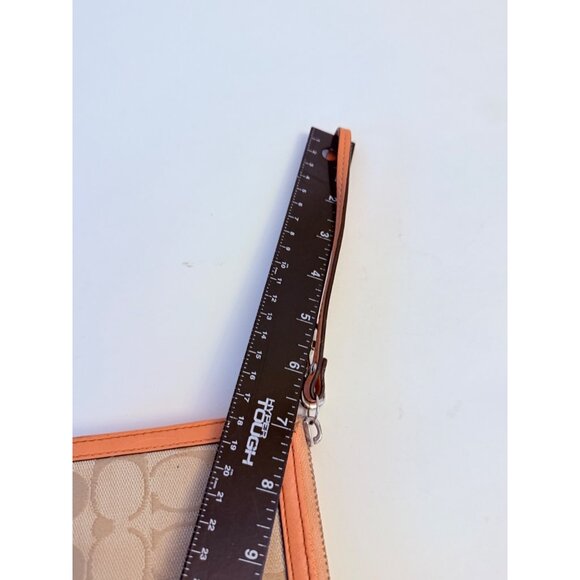 Coach Signature Canvas Leather Wristlet Wallet In Beige Peach Orange Read - Picture 12 of 16